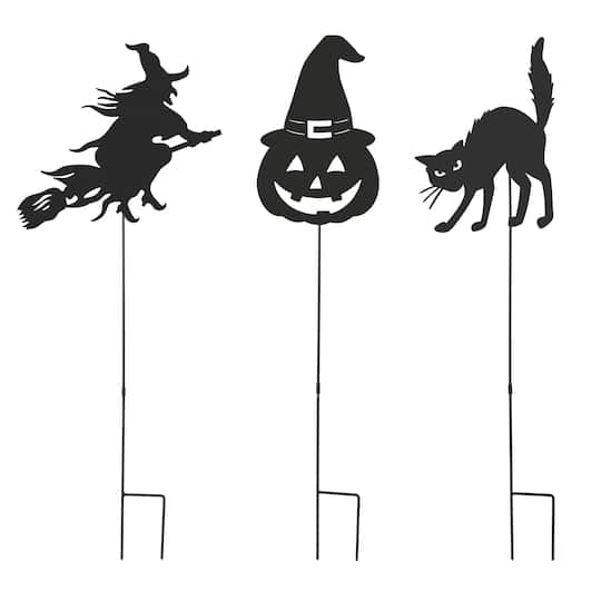 Glitzhome® 36" Halloween Metal Silhouette Yard Stake Or Hanging Décor Set